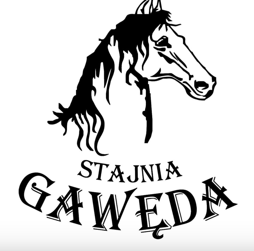 Logo stajni Gaweda z czarnym konturem głowy konia.