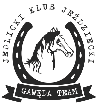 Logo Jeździeckiego Klubu Jedlicki z koniem w środku i napisem Gawęda Team.